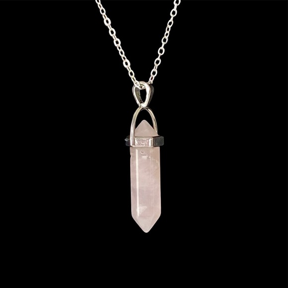 Bohemian Silver Pink Crystal Pendant Layered Chain Necklace - Picture 3 of 5